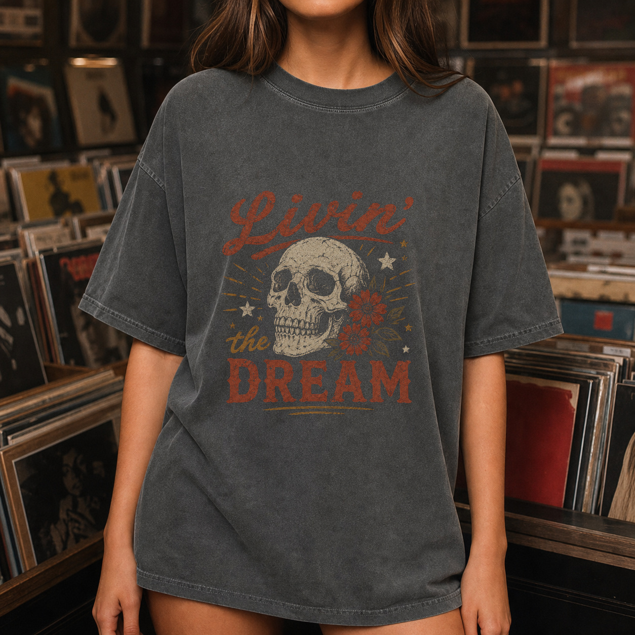 Livin The Dream Skull Vintage Graphic Tee product view 4