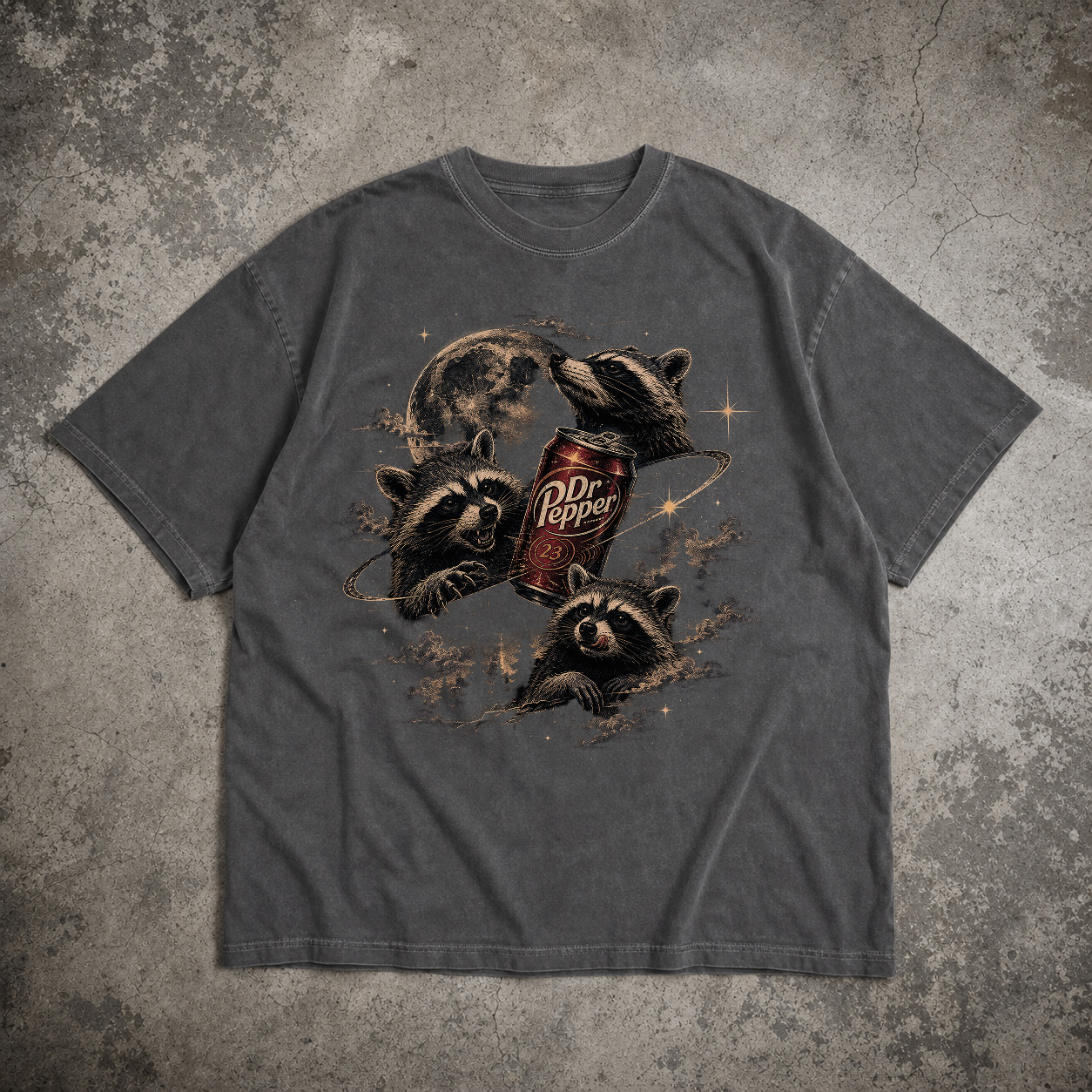 Vintage Retro Raccoon Moon Funny Graphic Tee product view 3